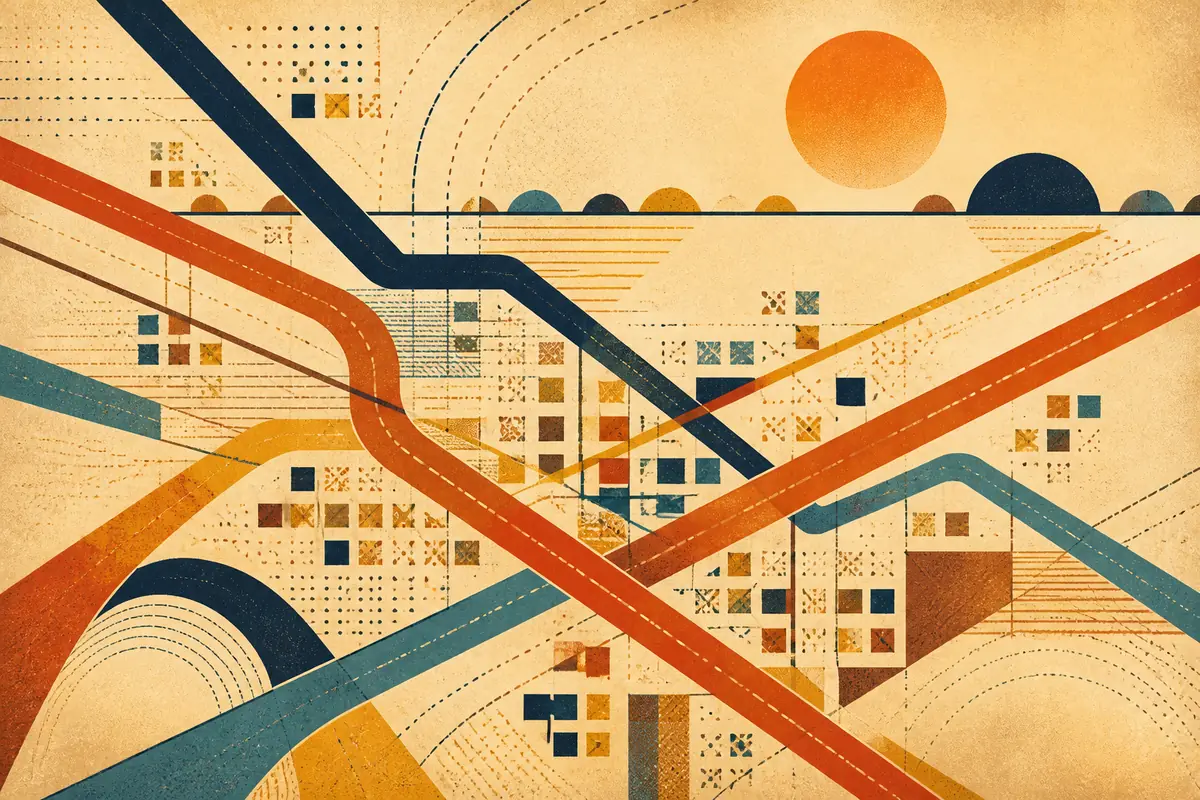 Abstract illustrated map composition for Adelanto, United States