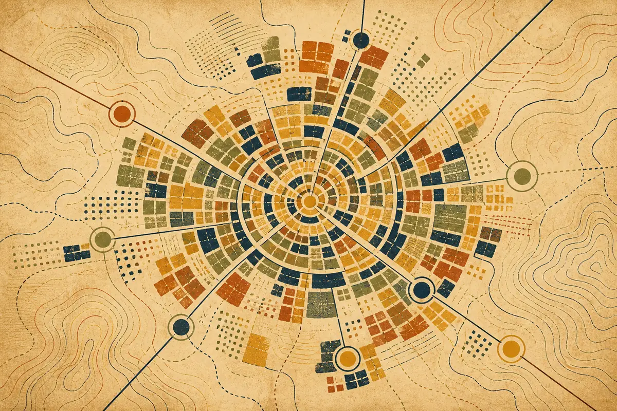 Abstract illustrated map composition for Akron, United States