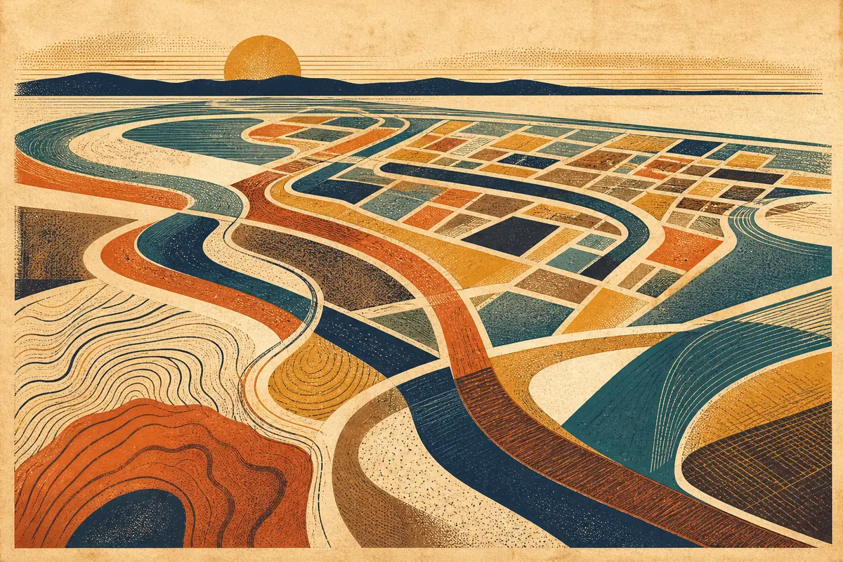 Abstract illustrated map composition for Alameda, United States
