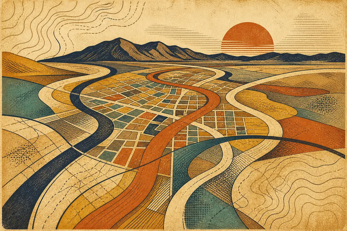 Abstract illustrated map composition for Albuquerque, United States