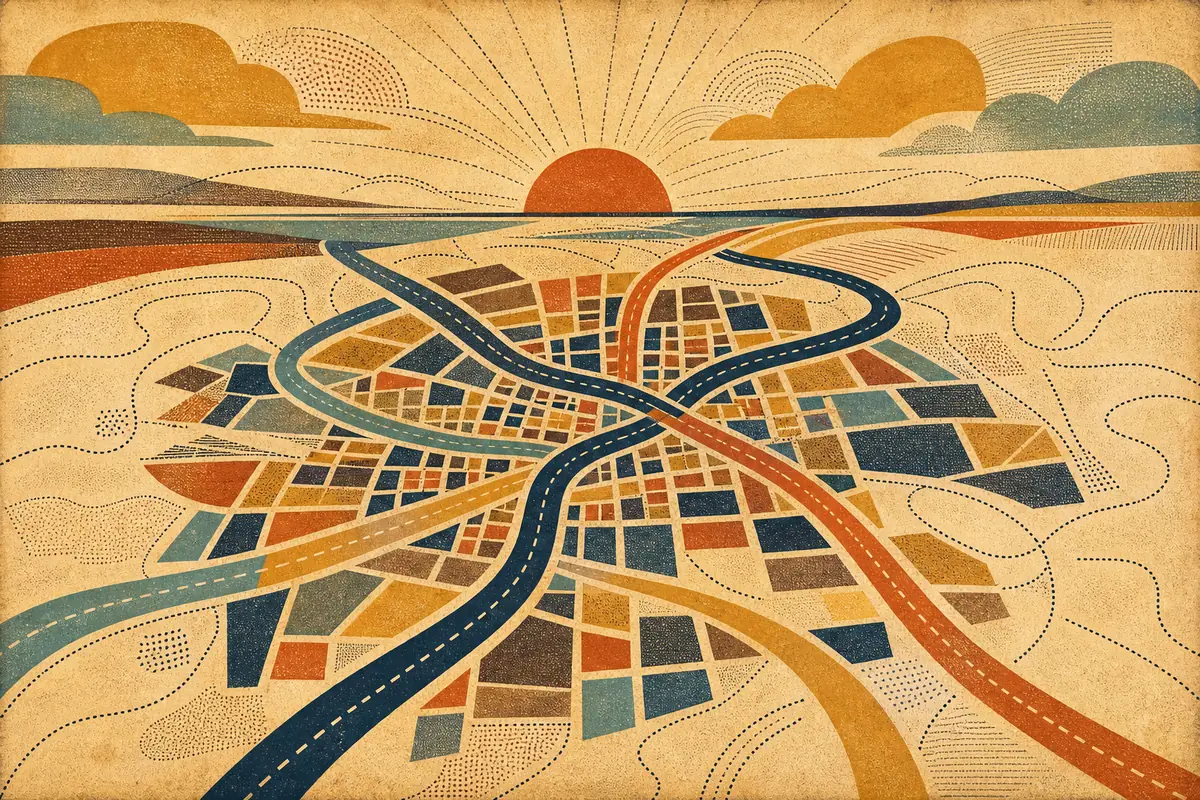 Abstract illustrated map composition for Ames, United States