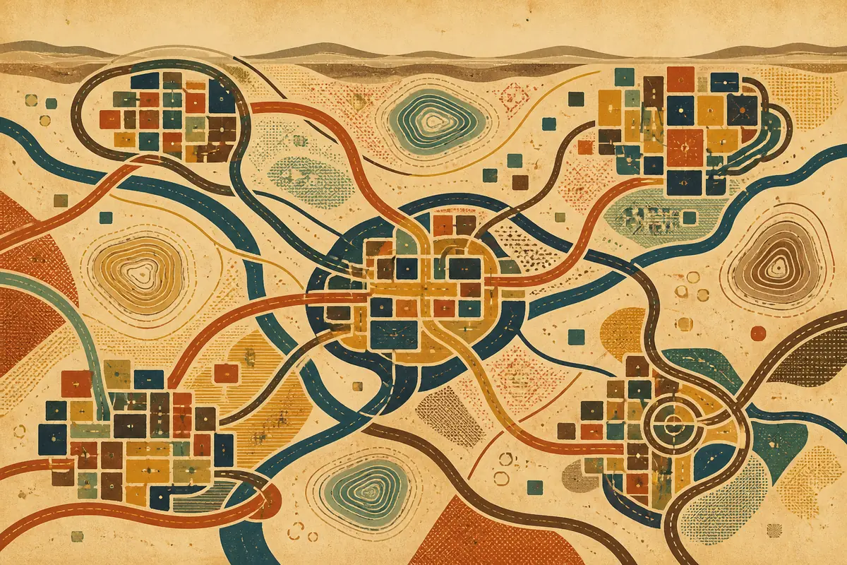 Abstract illustrated map composition for Antioch, United States