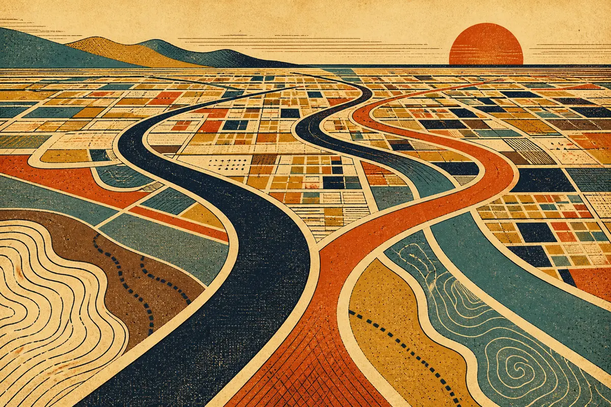 Abstract illustrated map composition for Arden-Arcade, United States