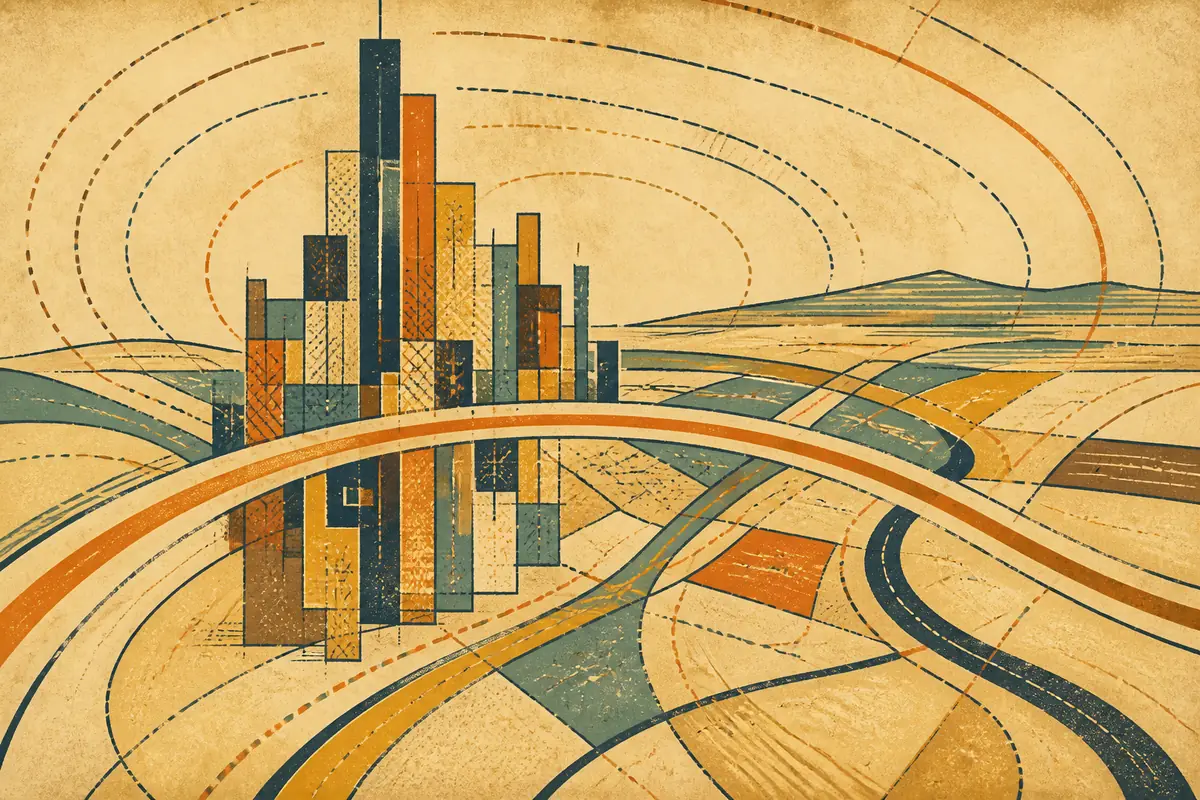 Abstract illustrated map composition for Aurora, United States
