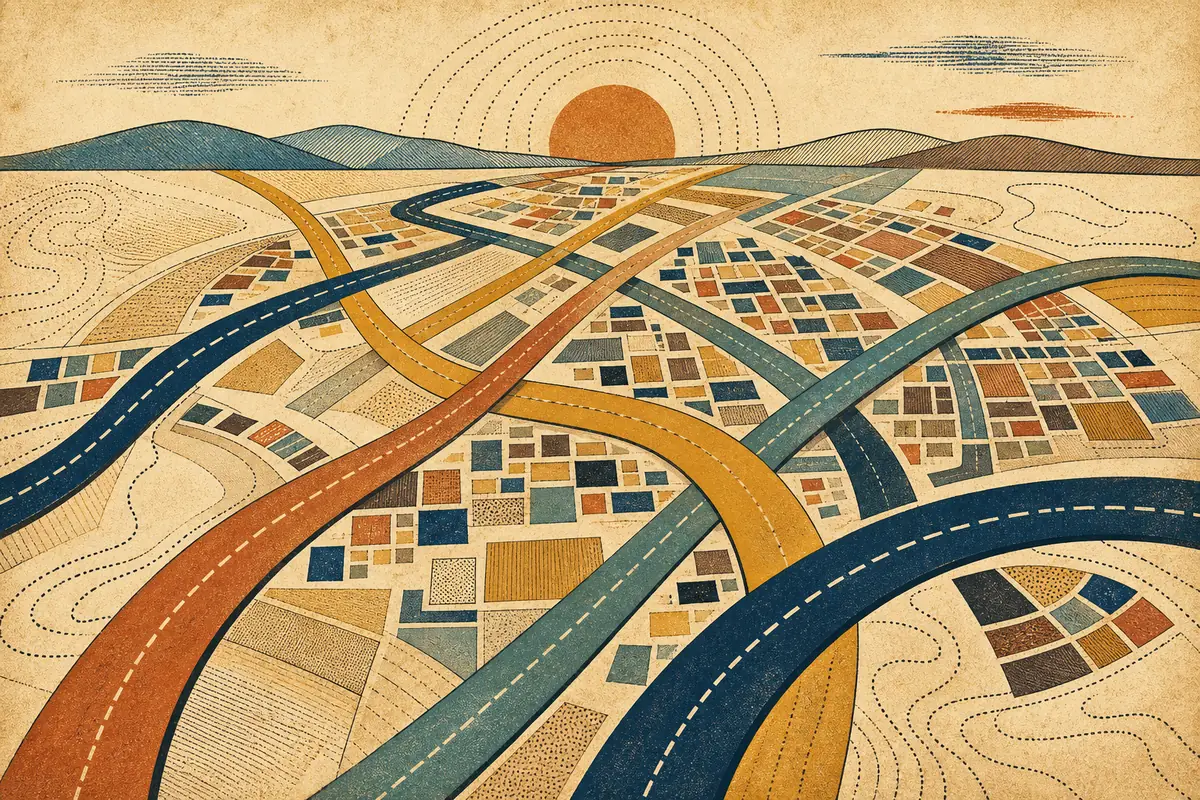 Abstract illustrated map composition for Baldwin Park, United States