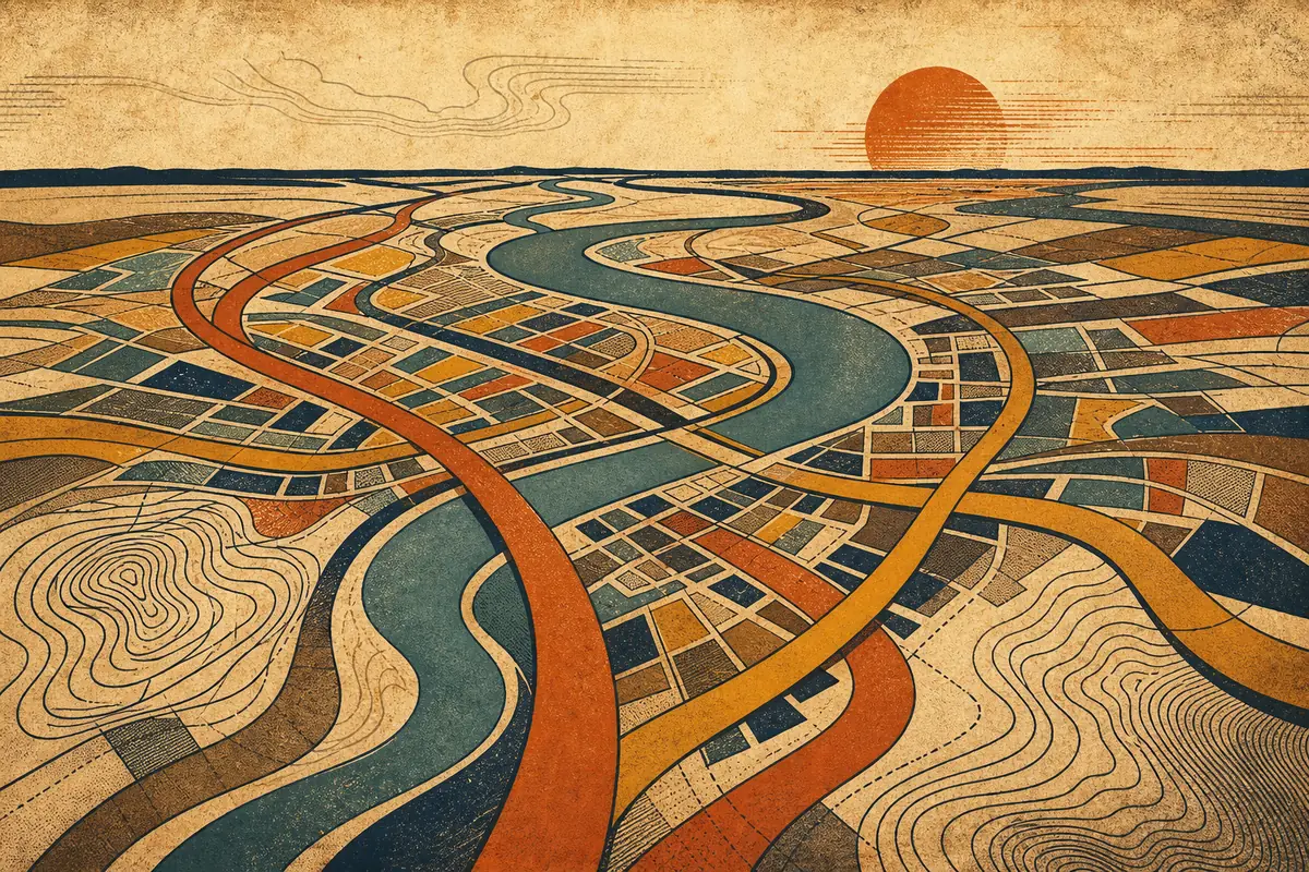 Abstract illustrated map composition for Baton Rouge, United States