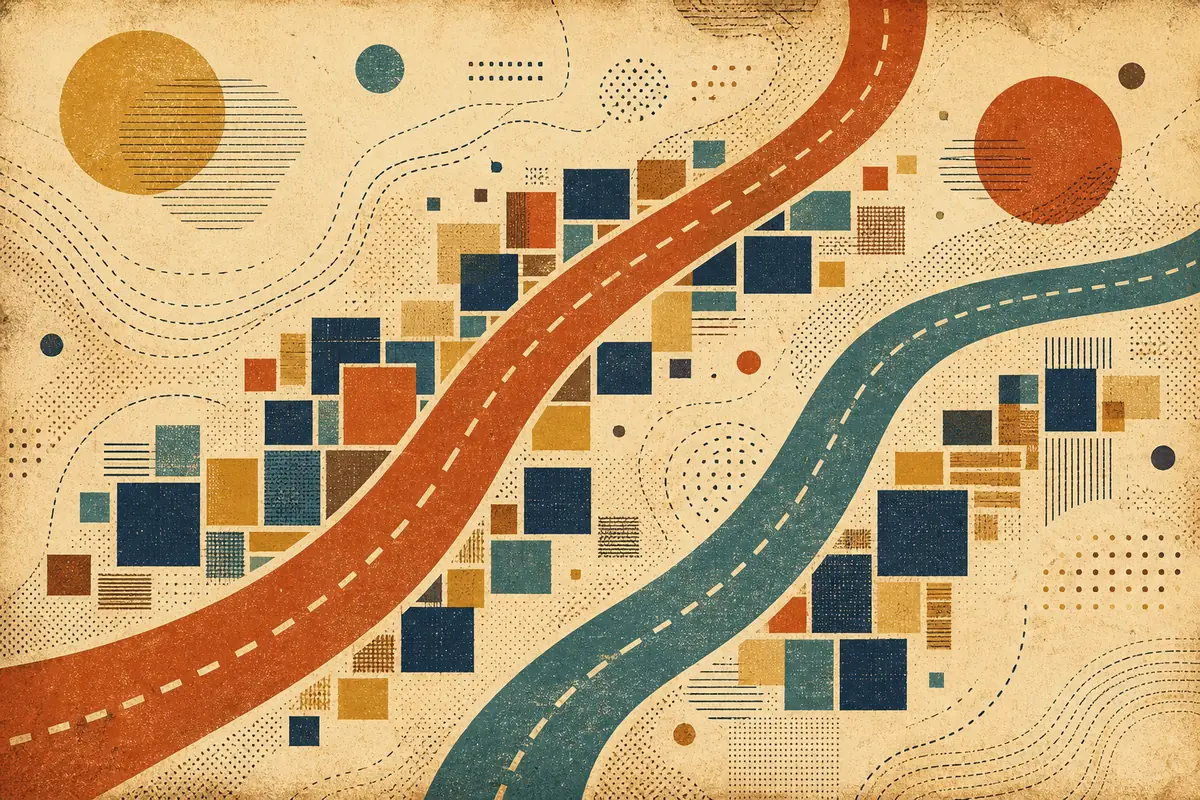 Abstract illustrated map composition for Bell Gardens, United States