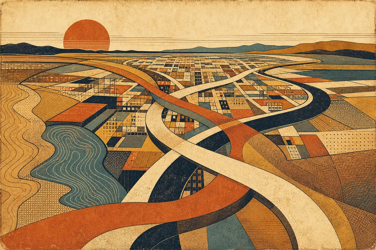 Abstract illustrated map composition for Bellflower, United States