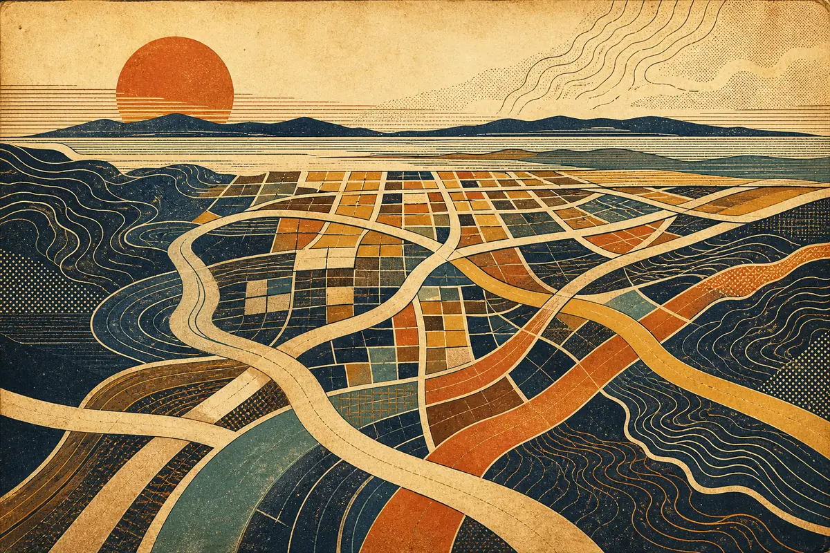 Abstract illustrated map composition for Berkeley, United States