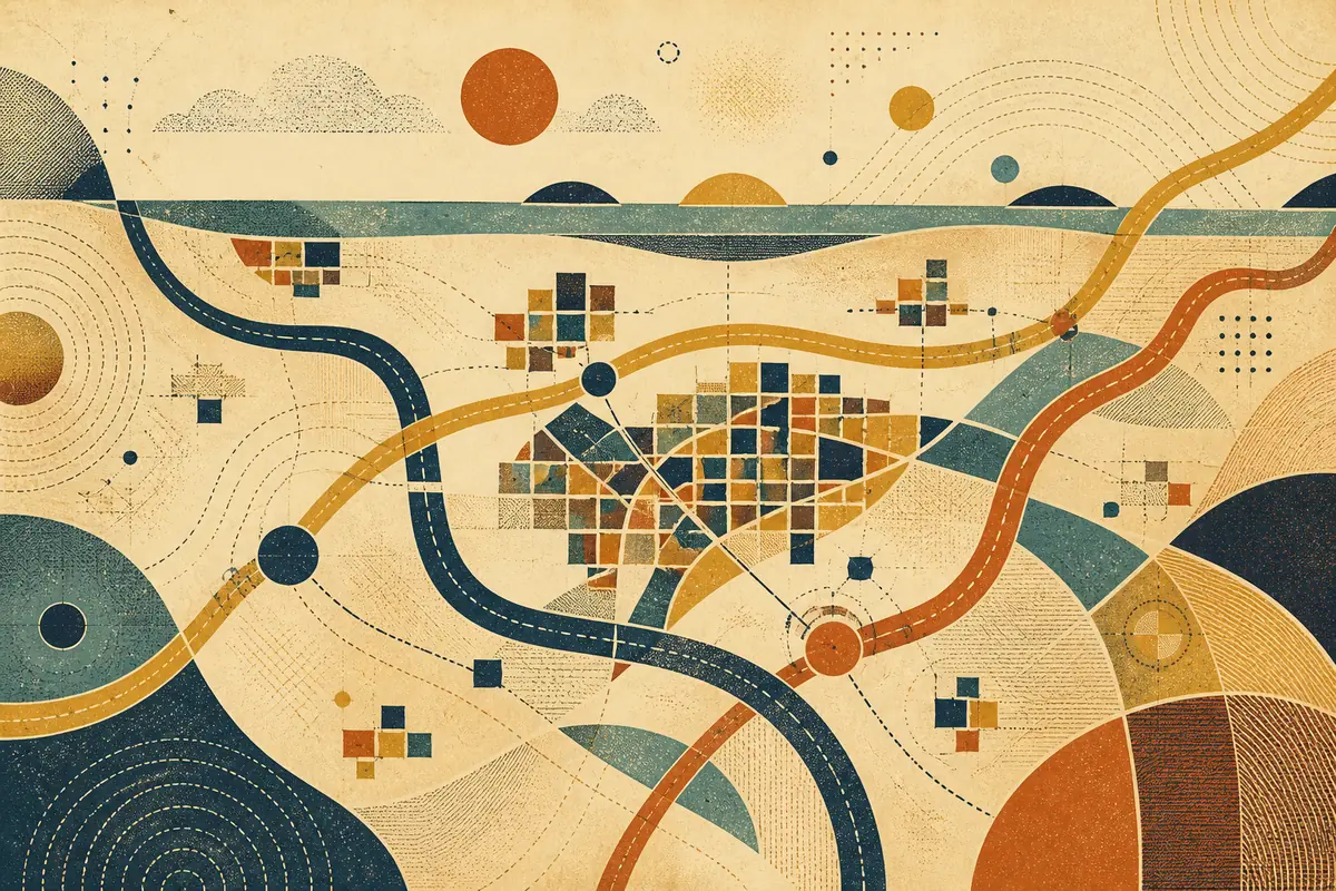 Abstract illustrated map composition for Bettendorf, United States