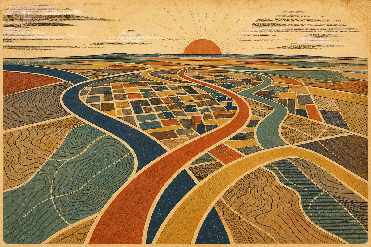 Abstract illustrated map composition for Bismarck, United States