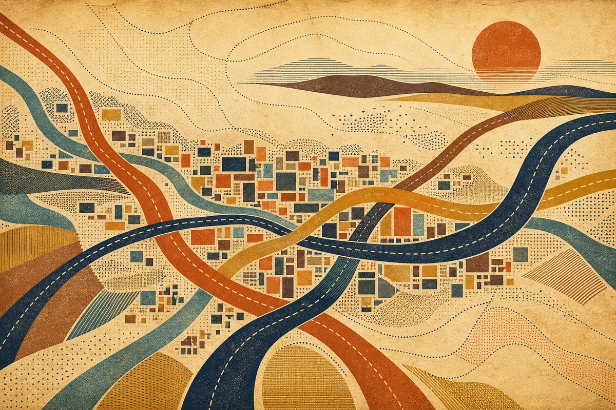 Abstract illustrated map composition for Blacksburg, United States