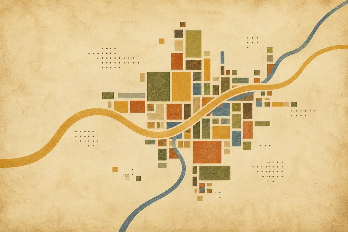 Abstract illustrated map composition for Bloomington, United States