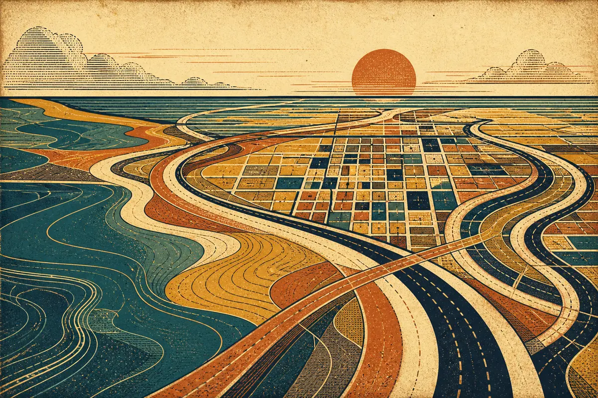 Abstract illustrated map composition for Boca Raton, United States