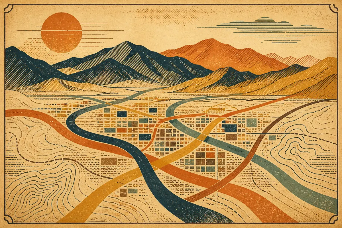 Abstract illustrated map composition for Boulder, United States