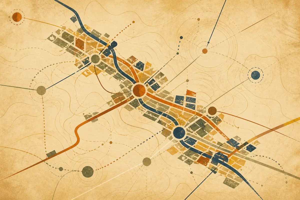 Abstract illustrated map composition for Brownsville, United States