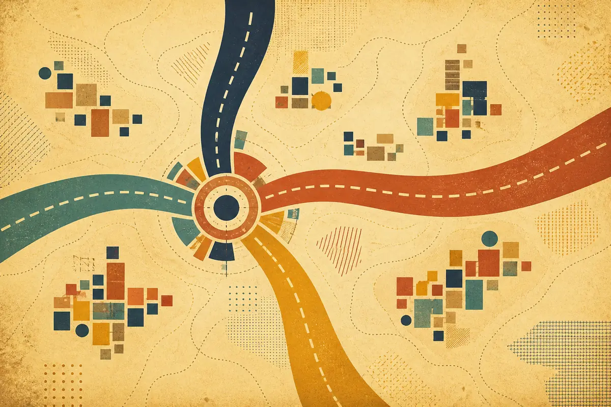 Abstract illustrated map composition for Buenaventura Lakes, United States