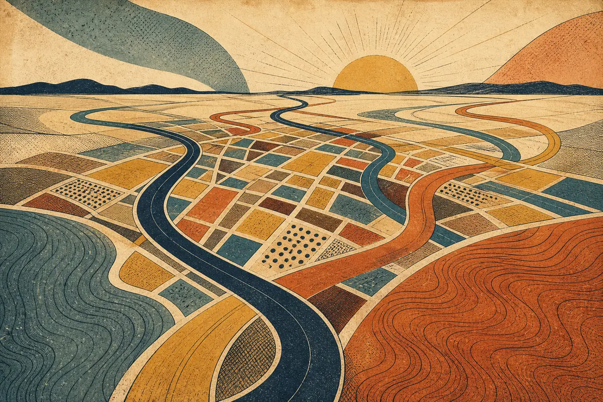 Abstract illustrated map composition for Camarillo, United States