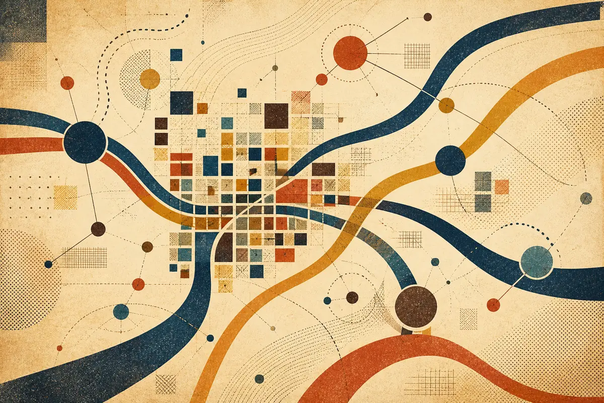 Abstract illustrated map composition for Campbell, United States