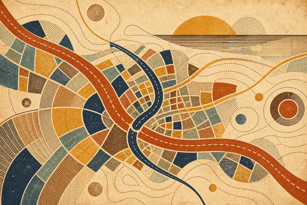 Abstract illustrated map composition for Cape Girardeau, United States