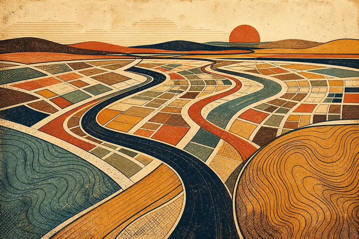 Abstract illustrated map composition for Carmichael, United States