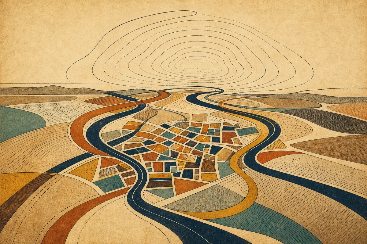 Abstract illustrated map composition for Carson, United States