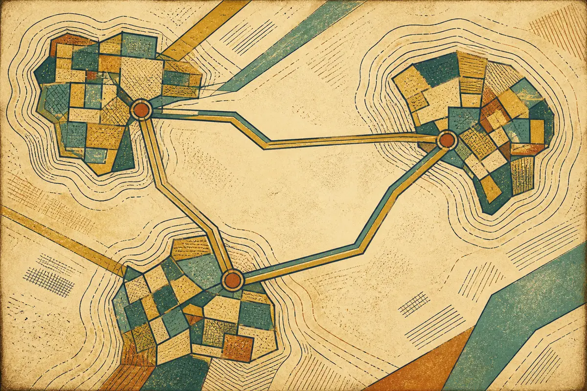 Abstract illustrated map composition for Cary, United States