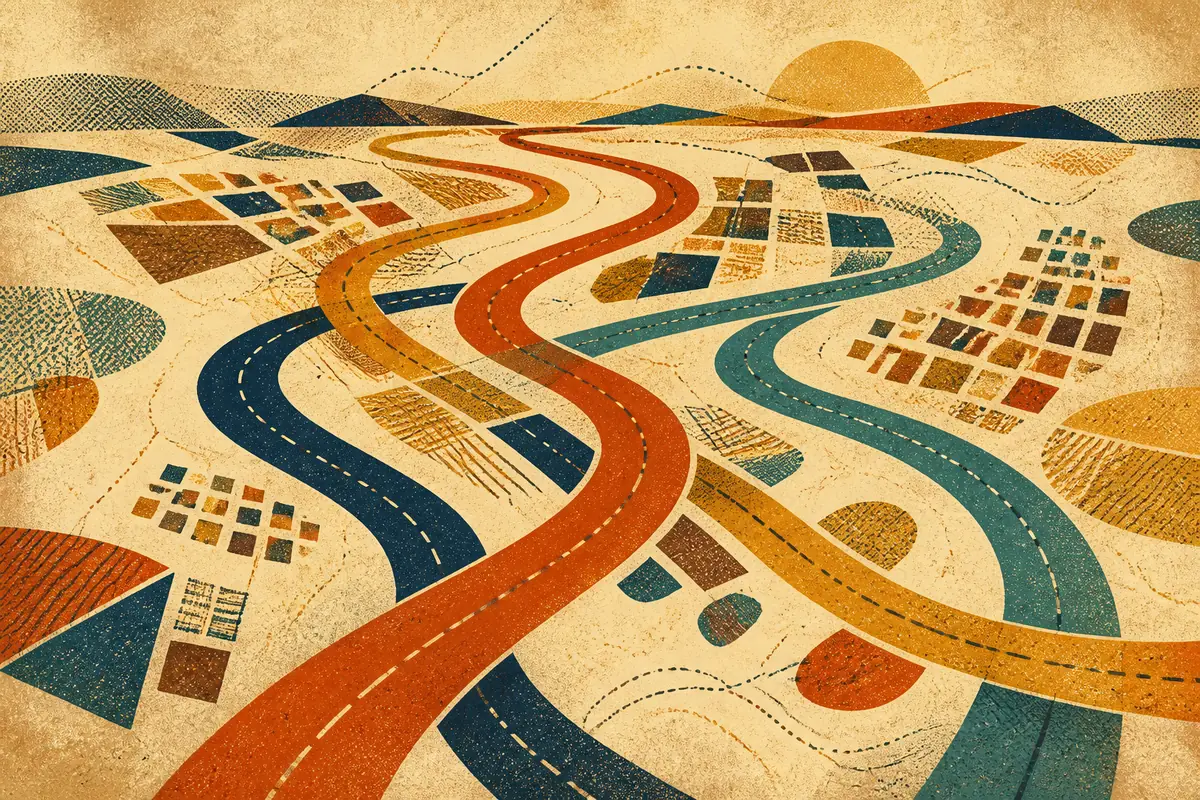 Abstract illustrated map composition for Cathedral City, United States