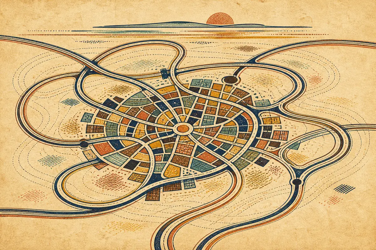Abstract illustrated map composition for Centennial, United States