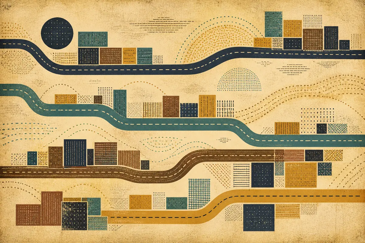 Abstract illustrated map composition for Central Islip, United States