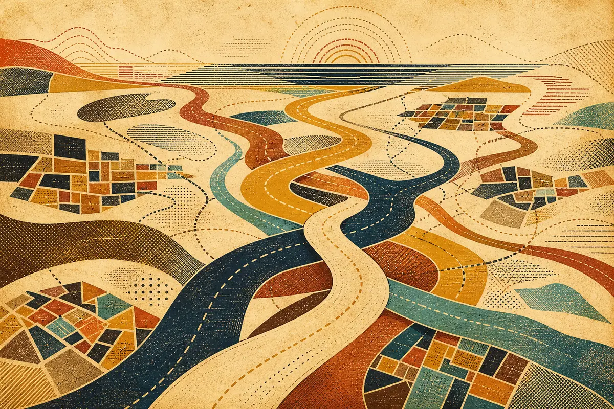 Abstract illustrated map composition for Ceres, United States