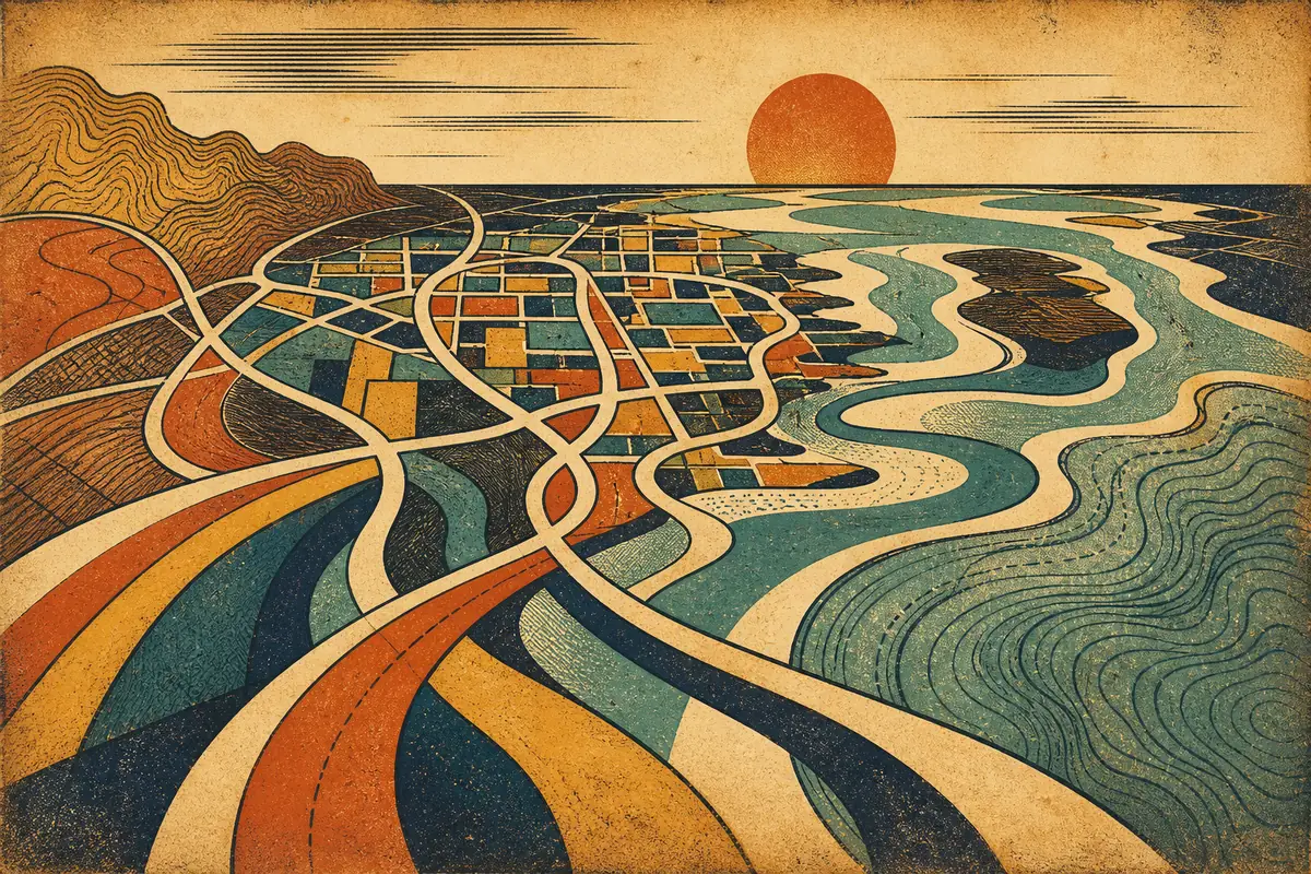 Abstract illustrated map composition for Charleston, United States