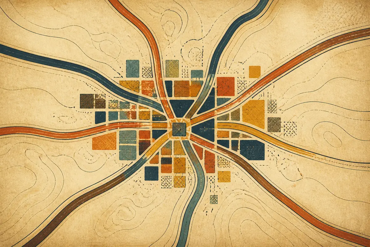 Abstract illustrated map composition for Cheyenne, United States
