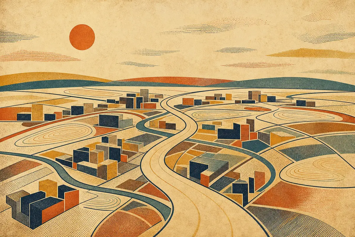 Abstract illustrated map composition for Chino, United States