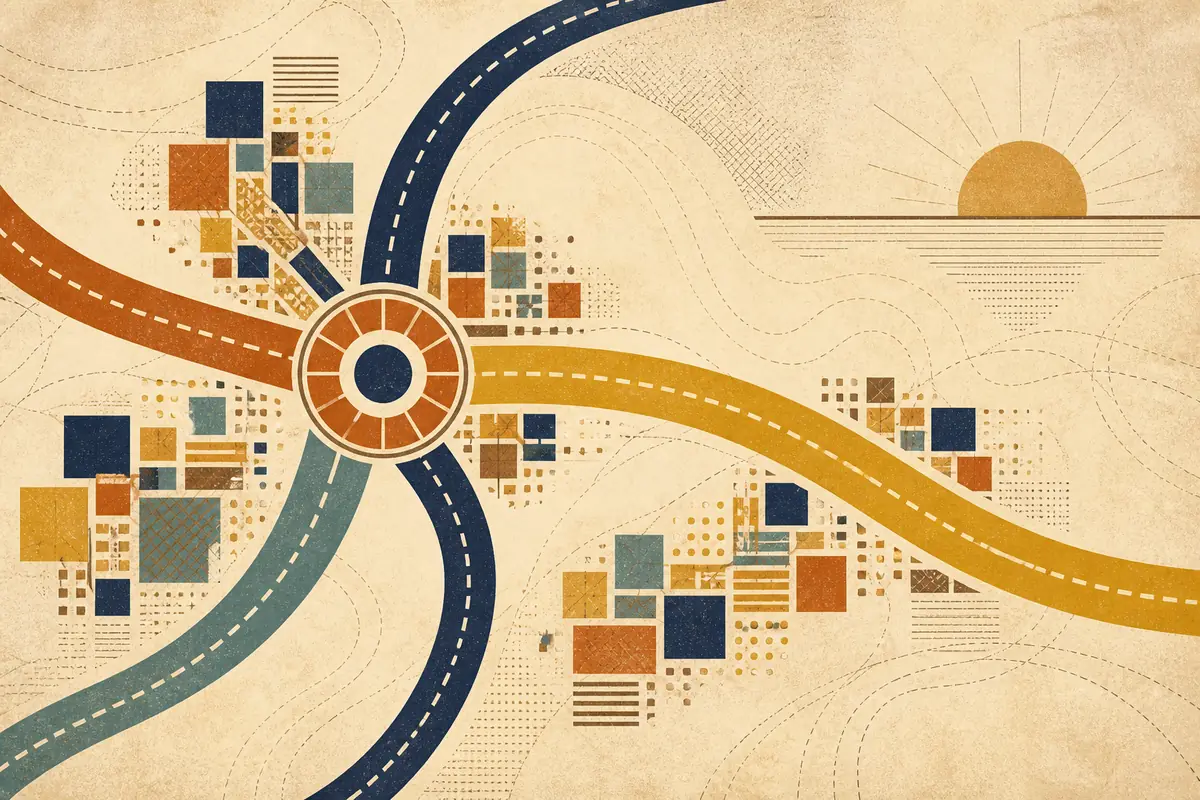Abstract illustrated map composition for Cibolo, United States