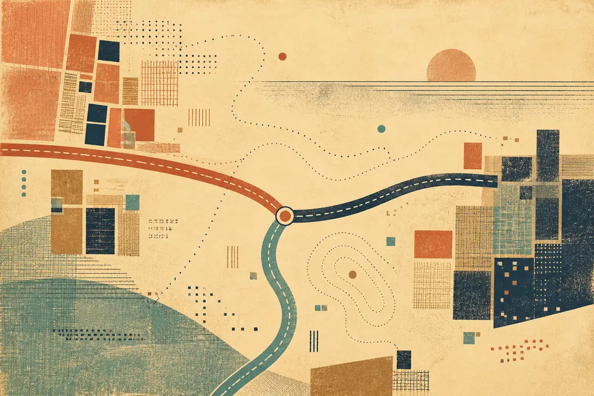 Abstract illustrated map composition for Clarence, United States