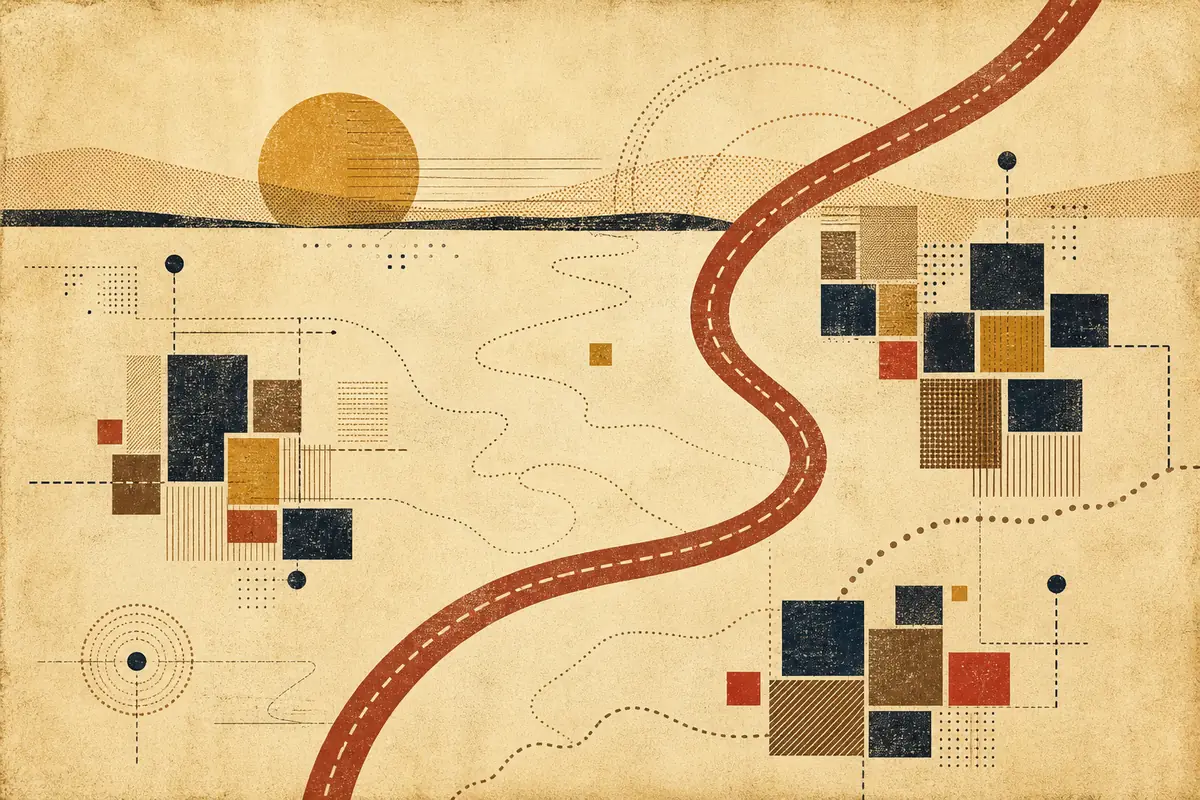 Abstract illustrated map composition for Cleburne, United States