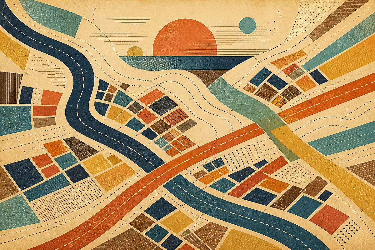 Abstract illustrated map composition for Clovis, United States