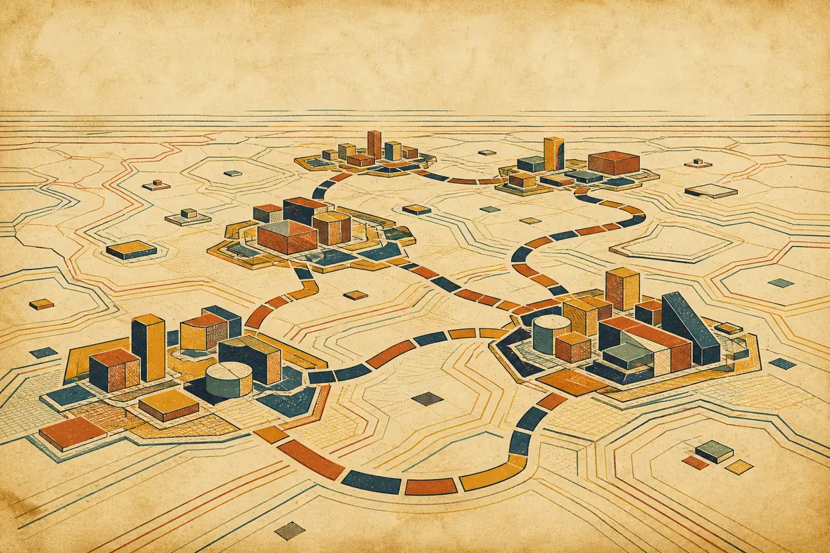 Abstract illustrated map composition for Clovis, United States