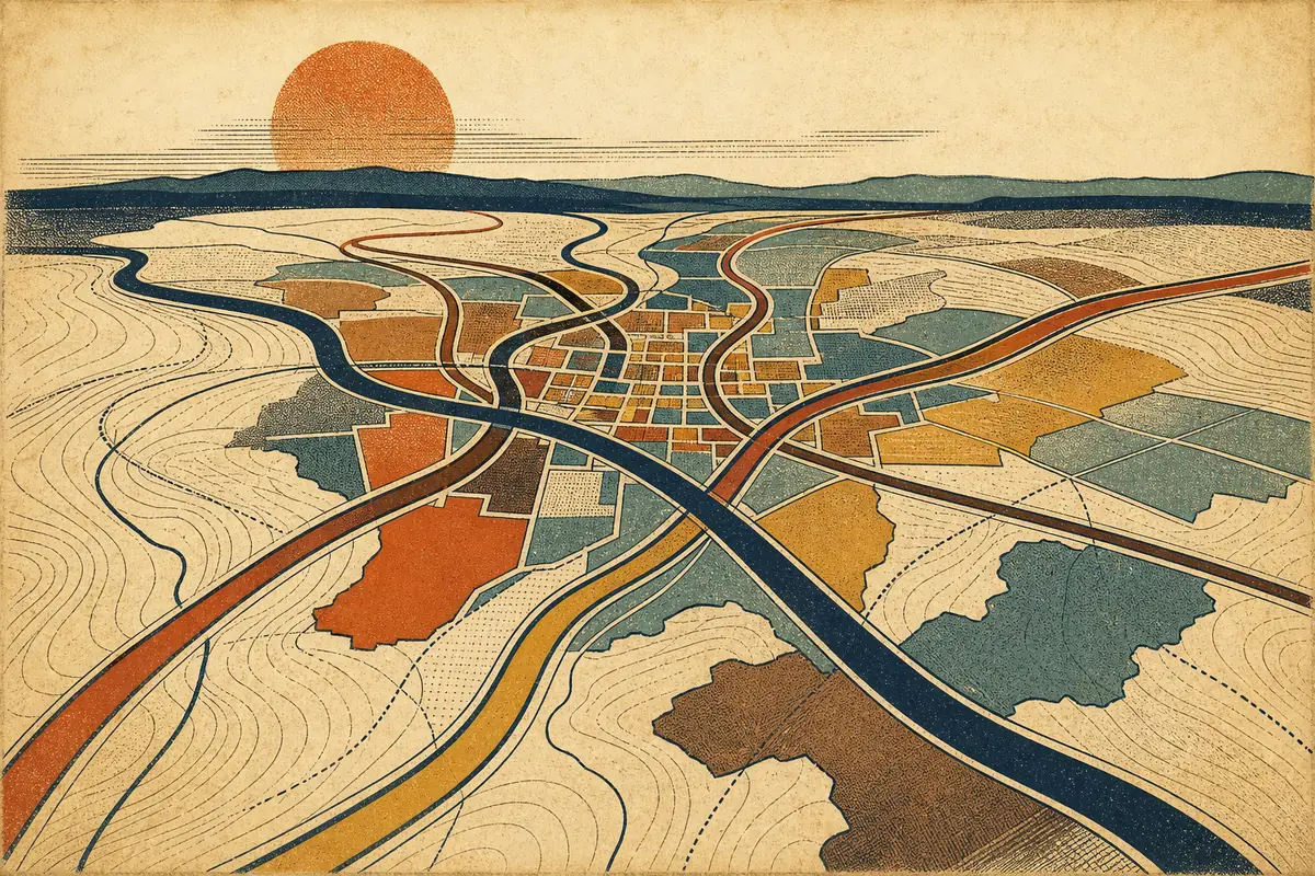 Abstract illustrated map composition for Colonie, United States