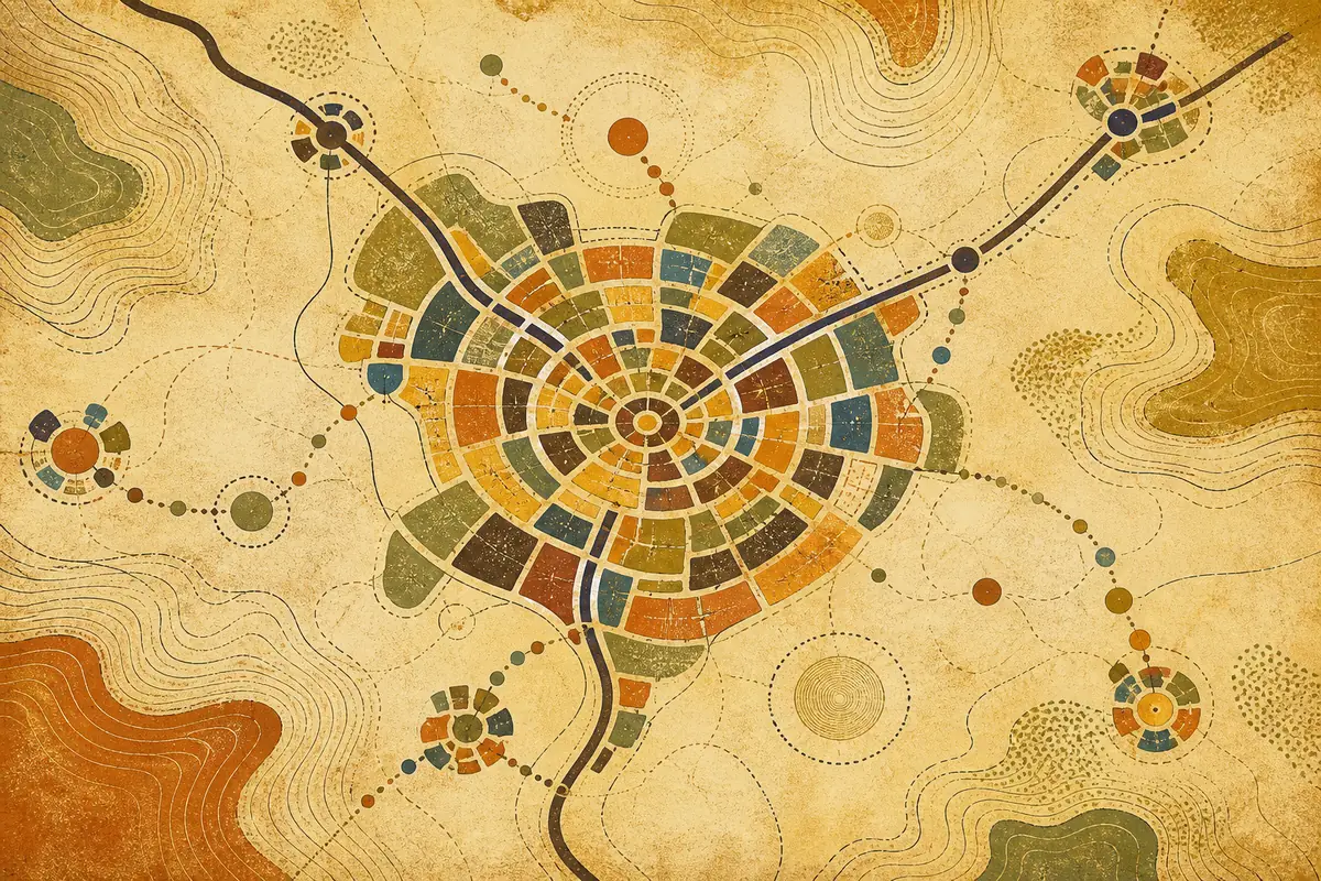 Abstract illustrated map composition for Columbia, United States