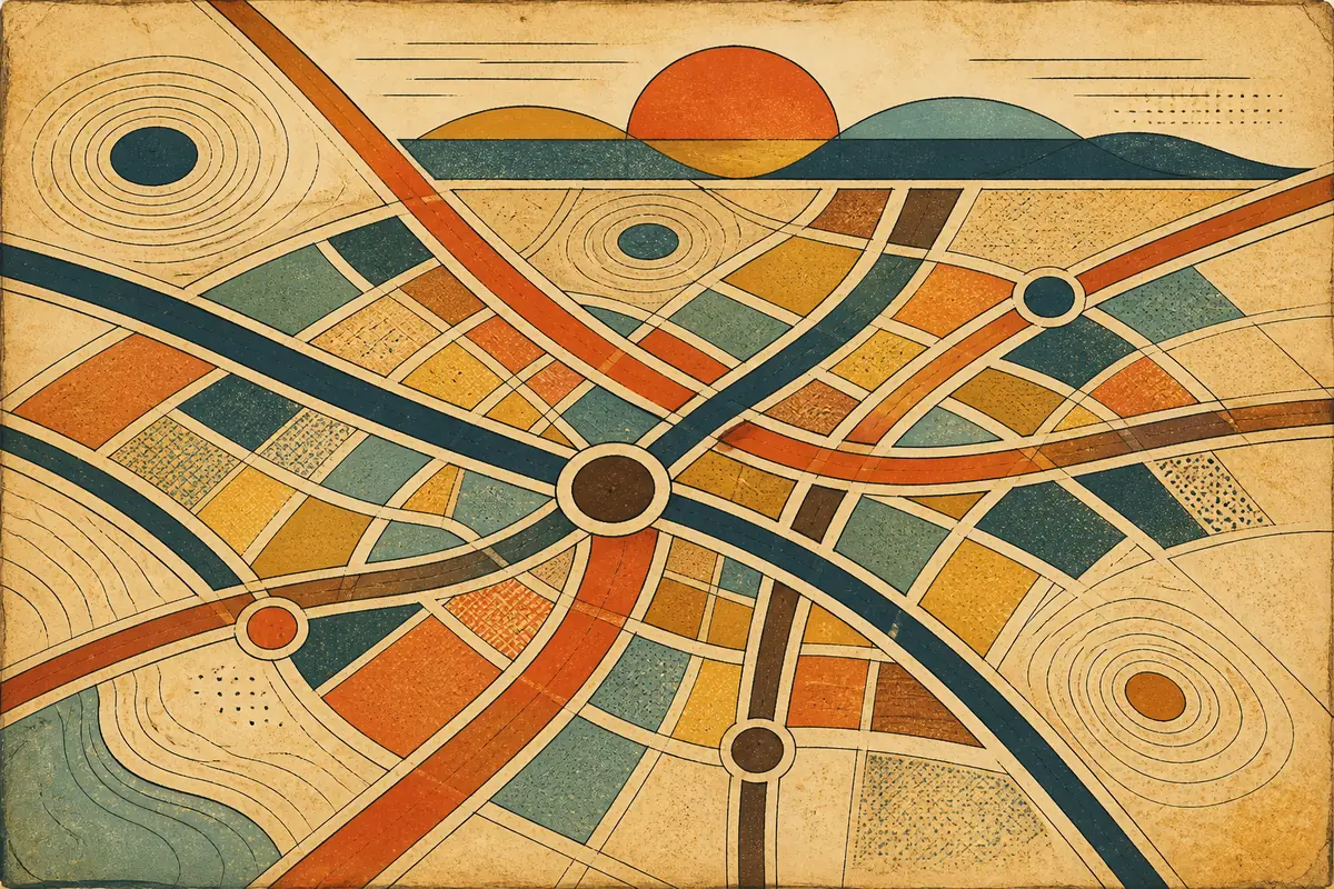 Abstract illustrated map composition for Columbus, United States