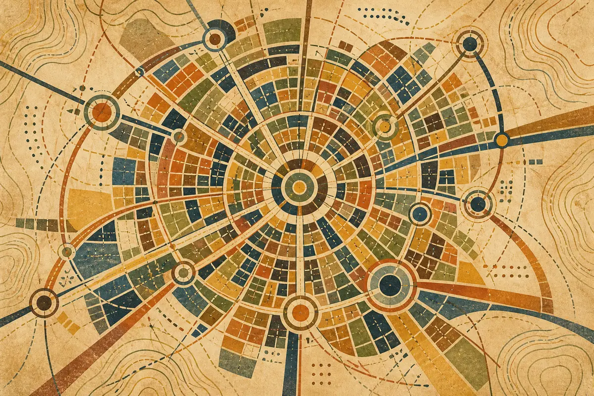 Abstract illustrated map composition for Columbus, United States