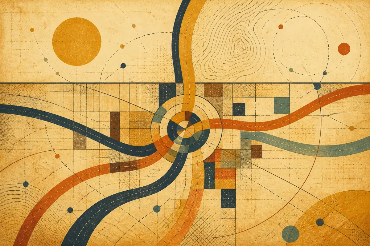 Abstract illustrated map composition for Commerce City, United States