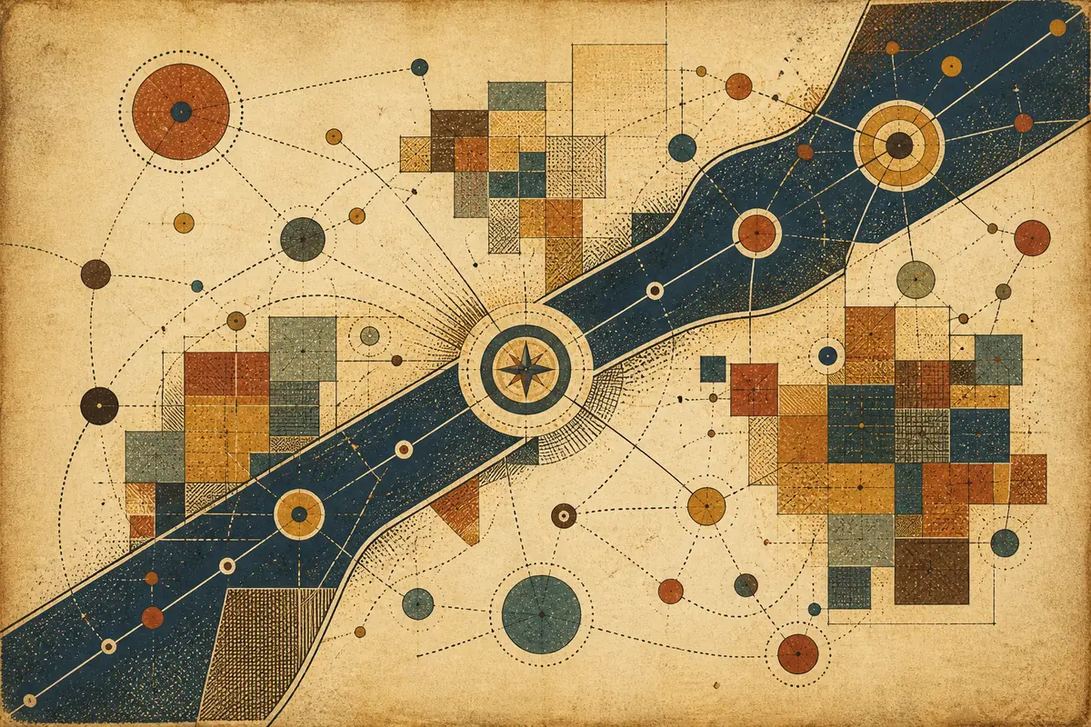 Abstract illustrated map composition for Conway, United States