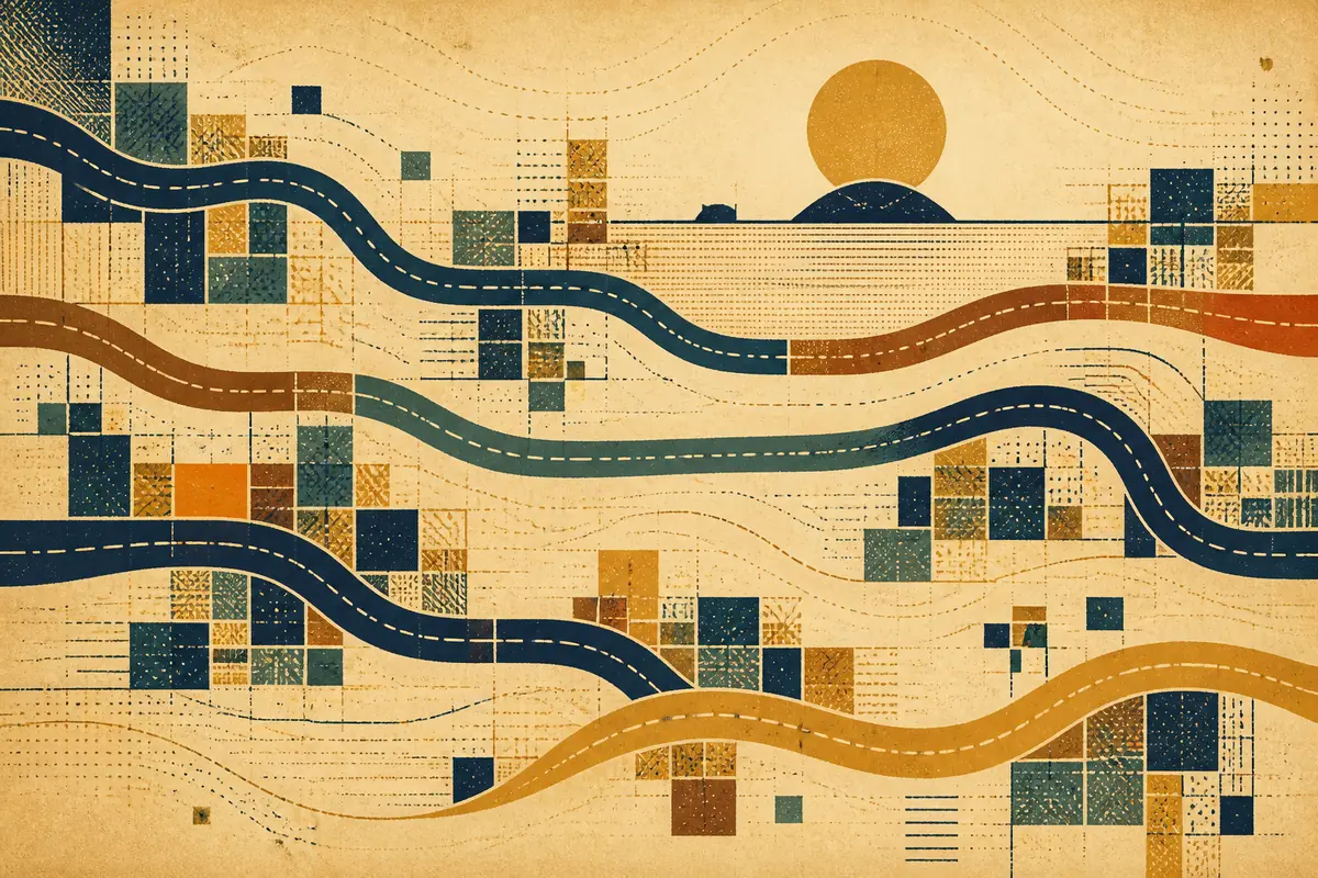 Abstract illustrated map composition for Coppell, United States