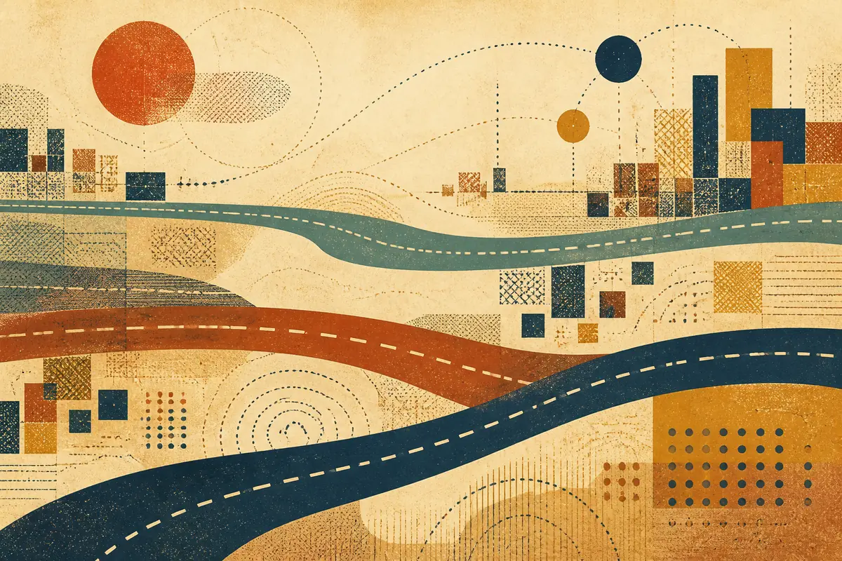 Abstract illustrated map composition for Cornelius, United States