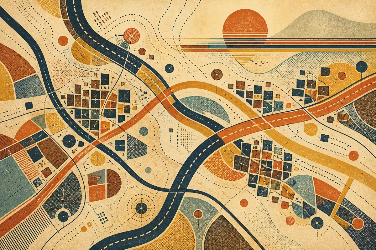 Abstract illustrated map composition for Cortlandt, United States