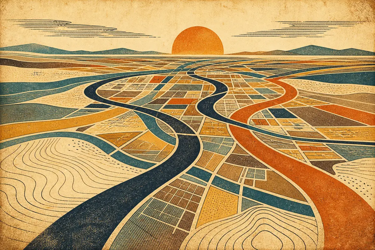 Abstract illustrated map composition for Costa Mesa, United States
