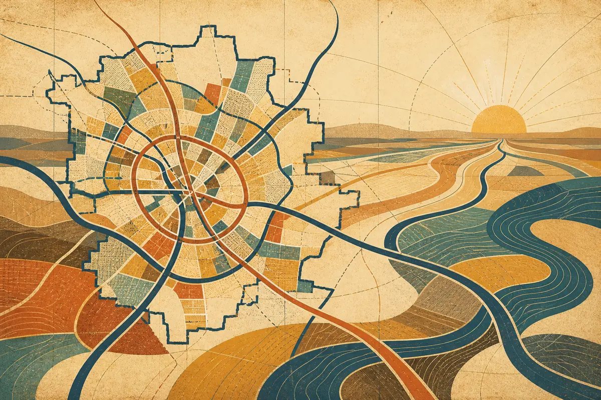 Abstract illustrated map composition for Dallas, United States